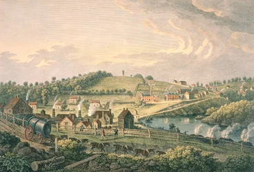 Upper Works at Coalbrookdale, Shropshire graverad av F. Vivares, publicerad 1758